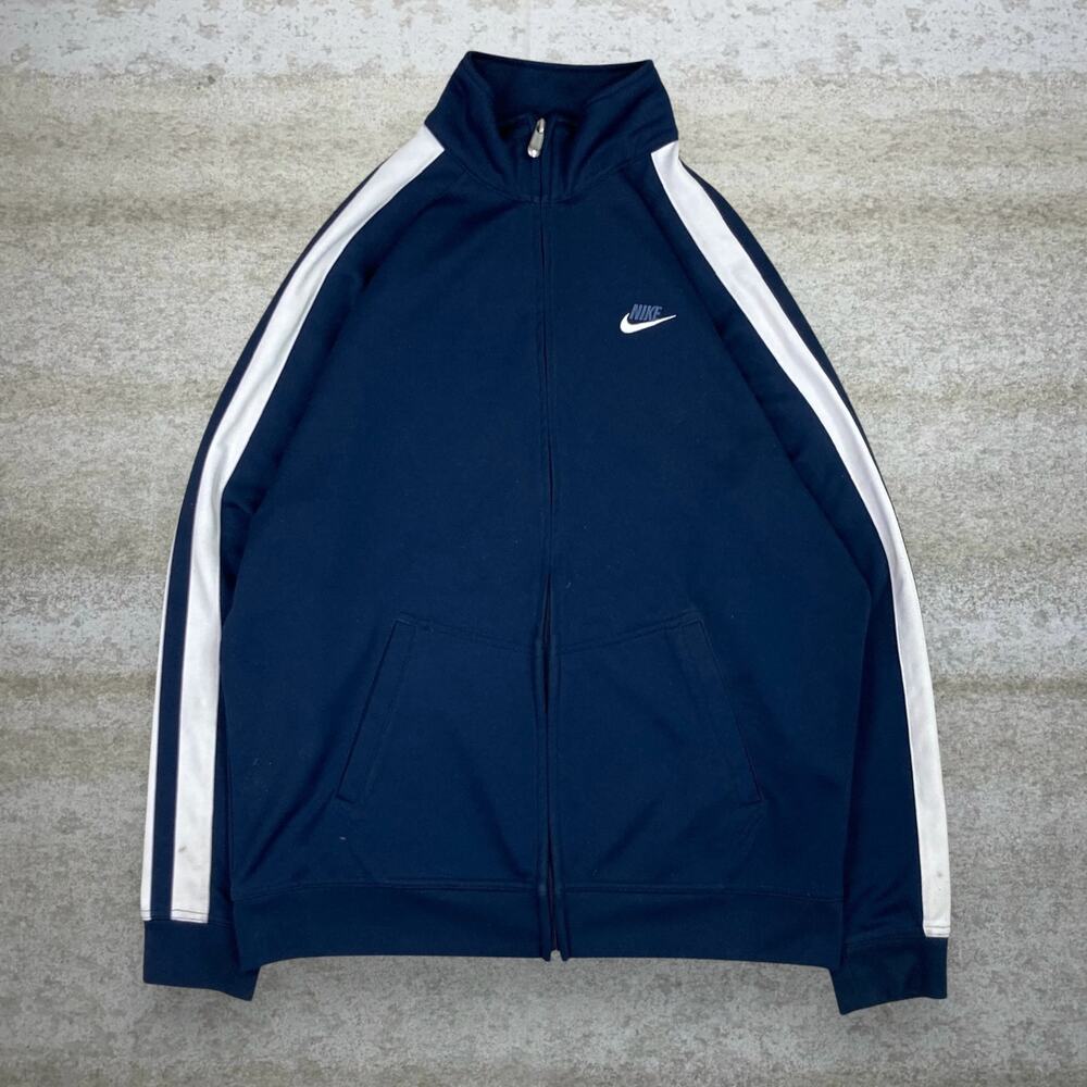 Vintage Y2K Nike Track Jacket Mens XL Navy Blue White Swoosh Full Zip Polyester